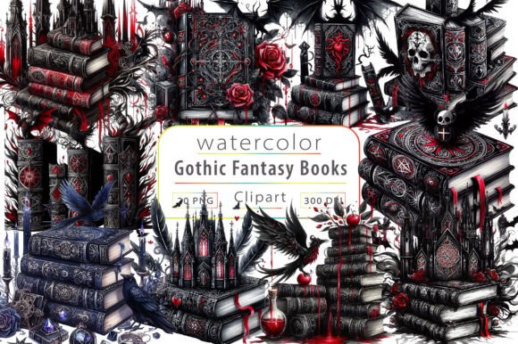 Download Watercolor Gothic Fantasy Books Clipart - Gothic fantasy Collection