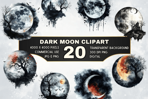 Download 20 Gothic Fantasy Dark Moon Clipart Set - Gothic fantasy Collection