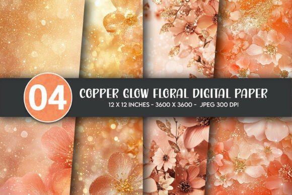Download Copper Glow Floral Digital Paper - Premium Resources