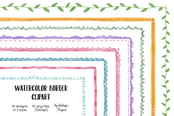 Download 15 Doodle Watercolor Border Vol. 2 - Premium Resources